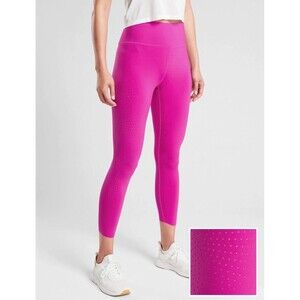 Athleta Velocity Laser Cut Capri Tight - Size M - Pink High Rise Running Yoga